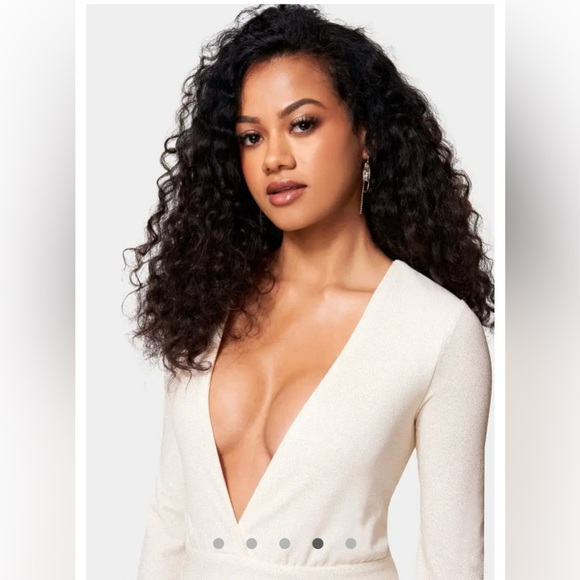 NWT bebe Lurex Deep V Ivory Maxi Dress Size Small - Picture 4 of 6